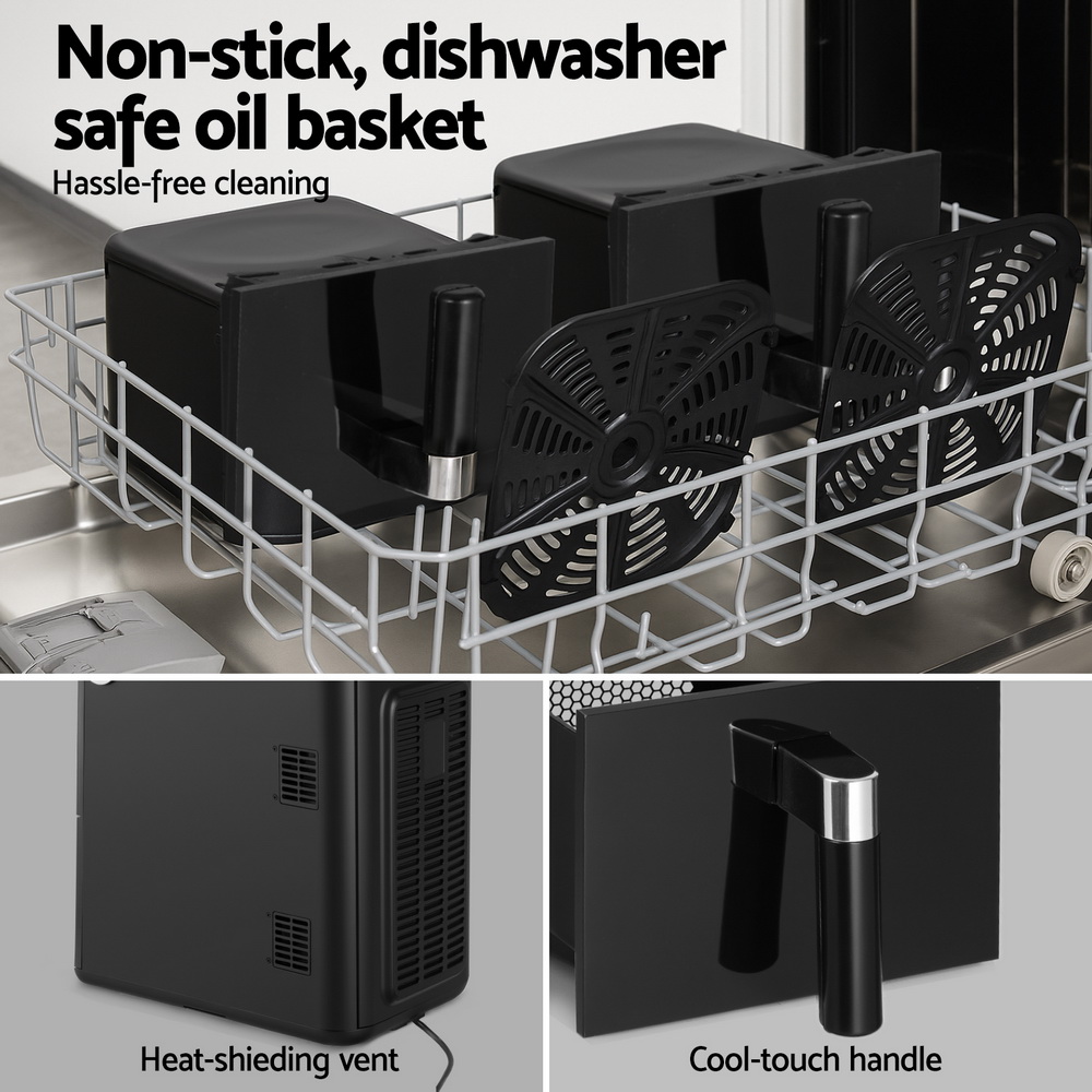 Devanti 11L Dual Zone Air Fryer Oven In Black – Great Shop Dishwasher Safe Non Stick Basket For Devanti Air Fryer Oven