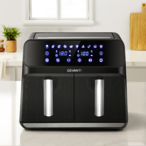 Dual Zone Air Fryer Cooking Hot Chips And Chicken Wings Simultaneously