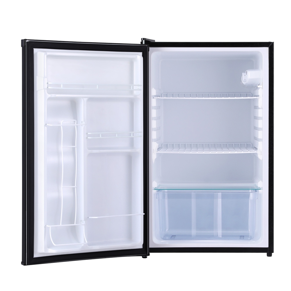 Devanti 110L Bar Fridge Black Compact Drinks Chiller – Great Shop Inside Look At The Open Devanti 110L Bar Fridge Showing Wire Shelves And Crisper