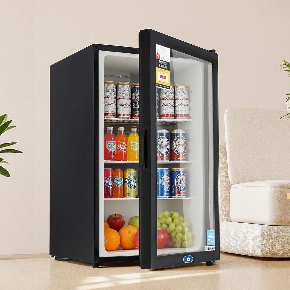 Devanti 105L Bar Fridge Glass Door Mini Fridge Black – Great Shop Close-Up Of The Integrated Safety Door Lock At The Base Of Devanti Glass Door Fridge