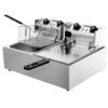 Stainless Steel Devanti 20L Commercial Deep Fryer Double Basket Sitting On A Stainless Steel Bench