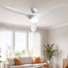 Devanti 52&Quot; Dc Motor Ceiling Fan With Led Light In White Mounted On Living Room Ceiling