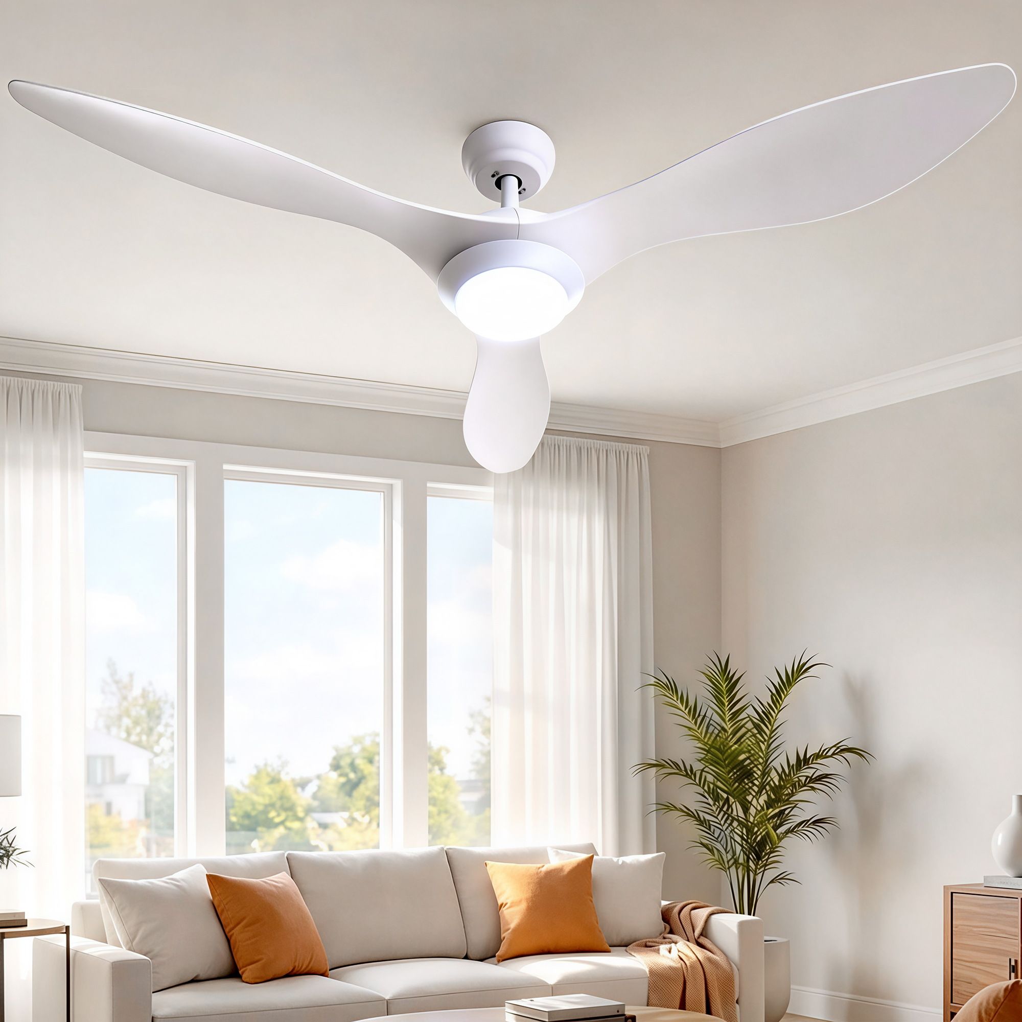 Devanti 52&Quot; Dc Motor Ceiling Fan With Led Light &Amp; Remote – Great Shop Devanti 52&Quot; Dc Motor Ceiling Fan With Led Light In White Mounted On Living Room Ceiling