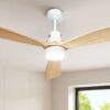 Devanti 52&Quot; Ceiling Fan With Light Wood Blades Installed On A Modern Living Room Ceiling.
