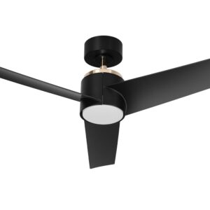 Devanti 52'' ceiling fan DC motor w/light w/remote - black finish installed on a clean white lounge room ceiling.