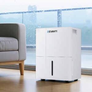Devanti 30L/Day Dehumidifier Home Air Dryer in premium white finish showing hidden front display