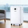 Devanti 50L/Day Dehumidifier Home Air Dryer In Premium White Finish Showing Front Screen