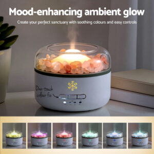 Devanti Ultrasonic Humidifier Showing Various Led Color Options On A Modern Desk