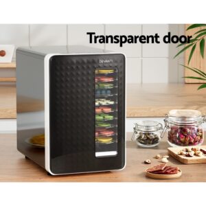 Devanti 10-Tray Food Dryer Filled With Sliced Fresh Fruits Visible Through The Transparent Door