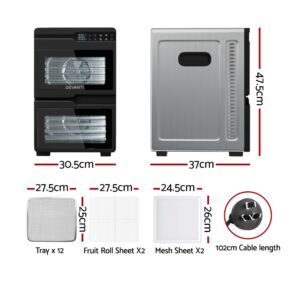 Devanti 12 Trays Food Dehydrator Dual-Zone Stainless – Great Shop Led Touch Control Display Close-Up Alongside Bonus Mesh Sheets And Fruit Roll Liners