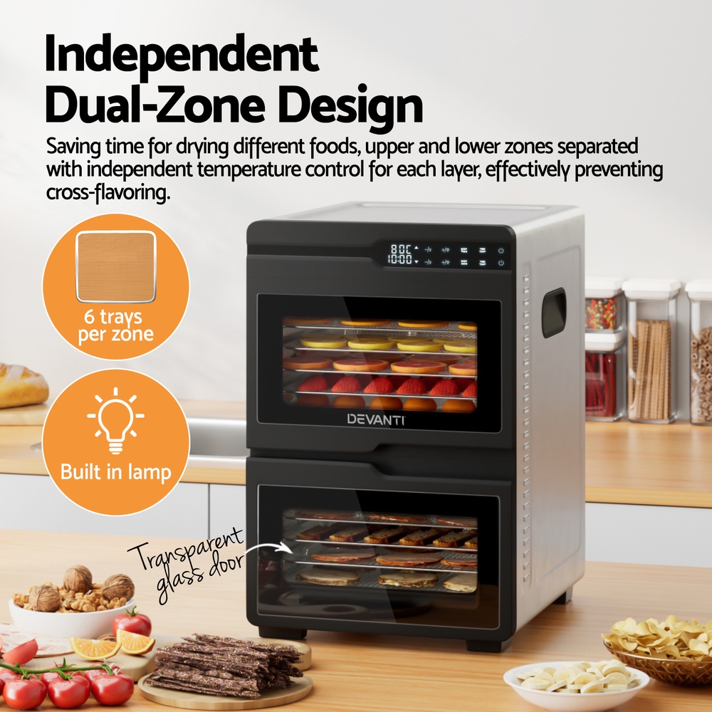 Devanti 12 Trays Food Dehydrator Dual-Zone Stainless – Great Shop Devanti 12 Trays Food Dehydrator Dual-Zone Stainless - Image 4