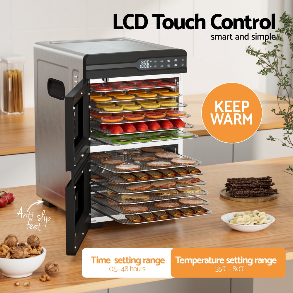 Devanti 12 Trays Food Dehydrator Dual-Zone Stainless – Great Shop Slices Of Oranges And Strawberries Drying On Food-Grade Stainless Steel Trays Inside The Dehydrator