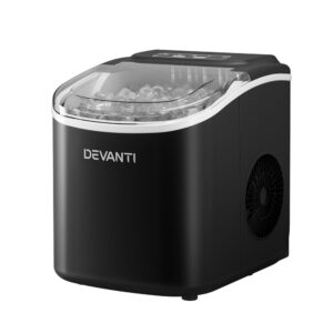 Devanti Portable Ice Maker Machine Countertop Black 12kg gloss finish front view