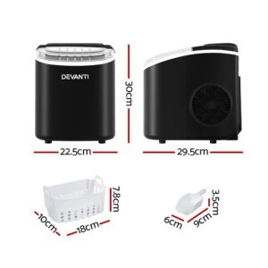 Devanti Portable Ice Maker Machine Countertop Black 12Kg Product Image Great Shop
