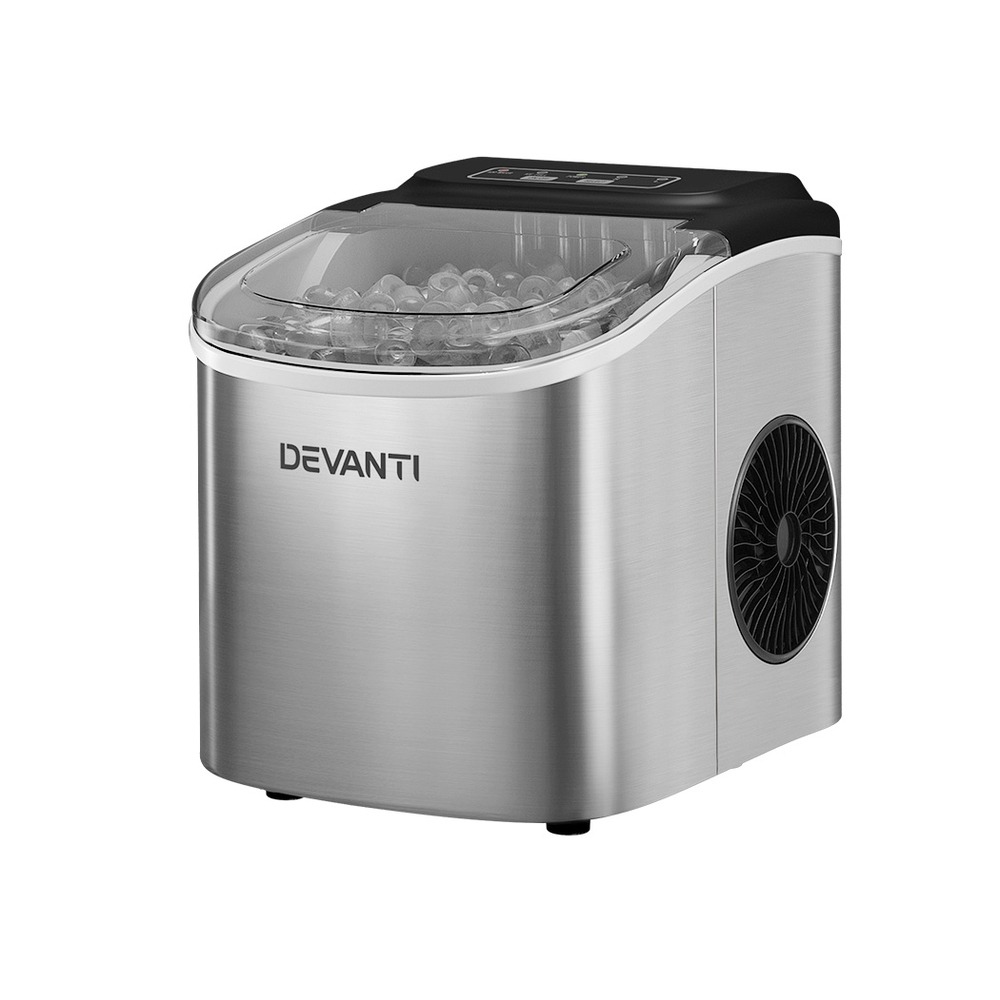 Devanti 12Kg Portable Ice Maker Machine With Self Cleaning – Great Shop Devanti 12Kg Portable Ice Maker Machine In Silver Stainless Steel Finish