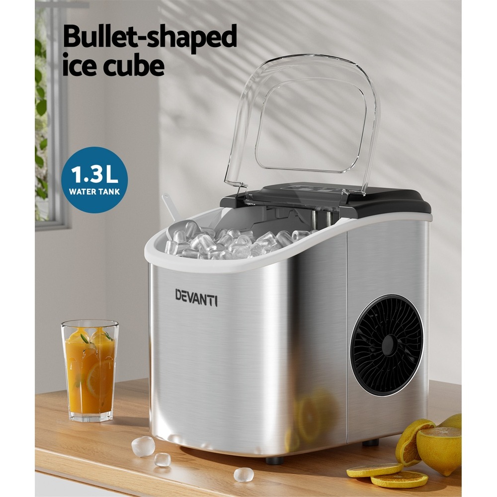 Devanti 12Kg Portable Ice Maker Machine With Self Cleaning – Great Shop Inside View Of Devanti Ice Machine Filling With Bullet-Shaped Ice Cubes