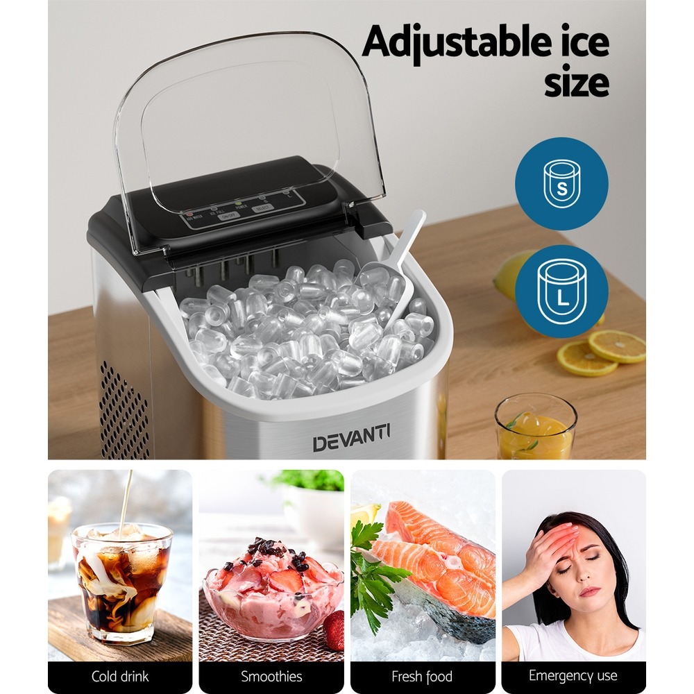 Devanti 12Kg Portable Ice Maker Machine With Self Cleaning – Great Shop Devanti Portable Ice Maker On A Modern Kitchen Countertop With Ice Scoop