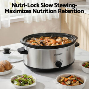 Devanti 6.5L Slow Cooker Electric Multi Cooker Silver Product Image Great Shop