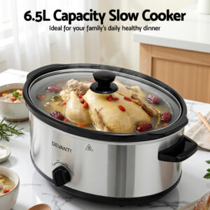 Devanti 6.5L Slow Cooker Electric Multi Cooker Silver Product Image Great Shop