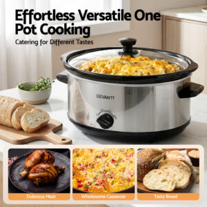 Devanti 6.5L Slow Cooker Electric Multi Cooker Silver Product Image Great Shop