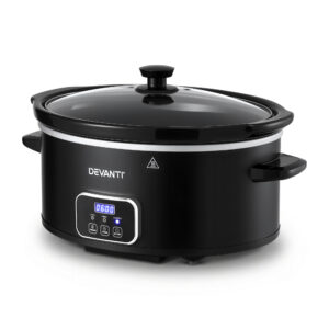 Devanti 5.6L Slow Cooker Electric Multi Cooker in sleek black with tempered glass lid