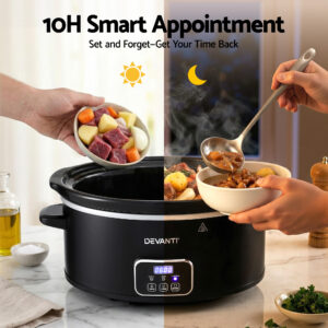 Detailed View Of The Mechanical Control Knob On The Devanti Slow Cooker Showing High Low Warm Indicators