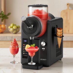 Devanti 2L black slushie machine and ice cream maker with clear lid