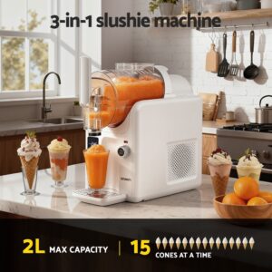 Fresh Soft Serve Ice Cream Being Scooped From A White 5-In-1 Slushie Machine Bowl