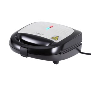 Devanti 3-in-1 sandwich press with stainless steel housing on a kitchen bench