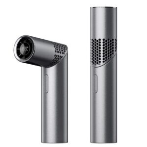 Portable Mini Handheld Fan 3-in-1 Turbine Fan in sleek grey with digital screen active