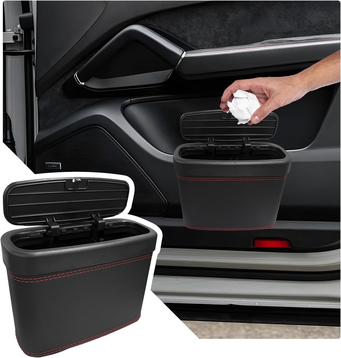 Car Trash Can With Lid | Leather Auto Dustbin Organizer – Great Shop Car Trash Can