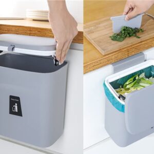 Close Up Of Sealed Lid Mechanism On Gray Kitchen Compost Bucket