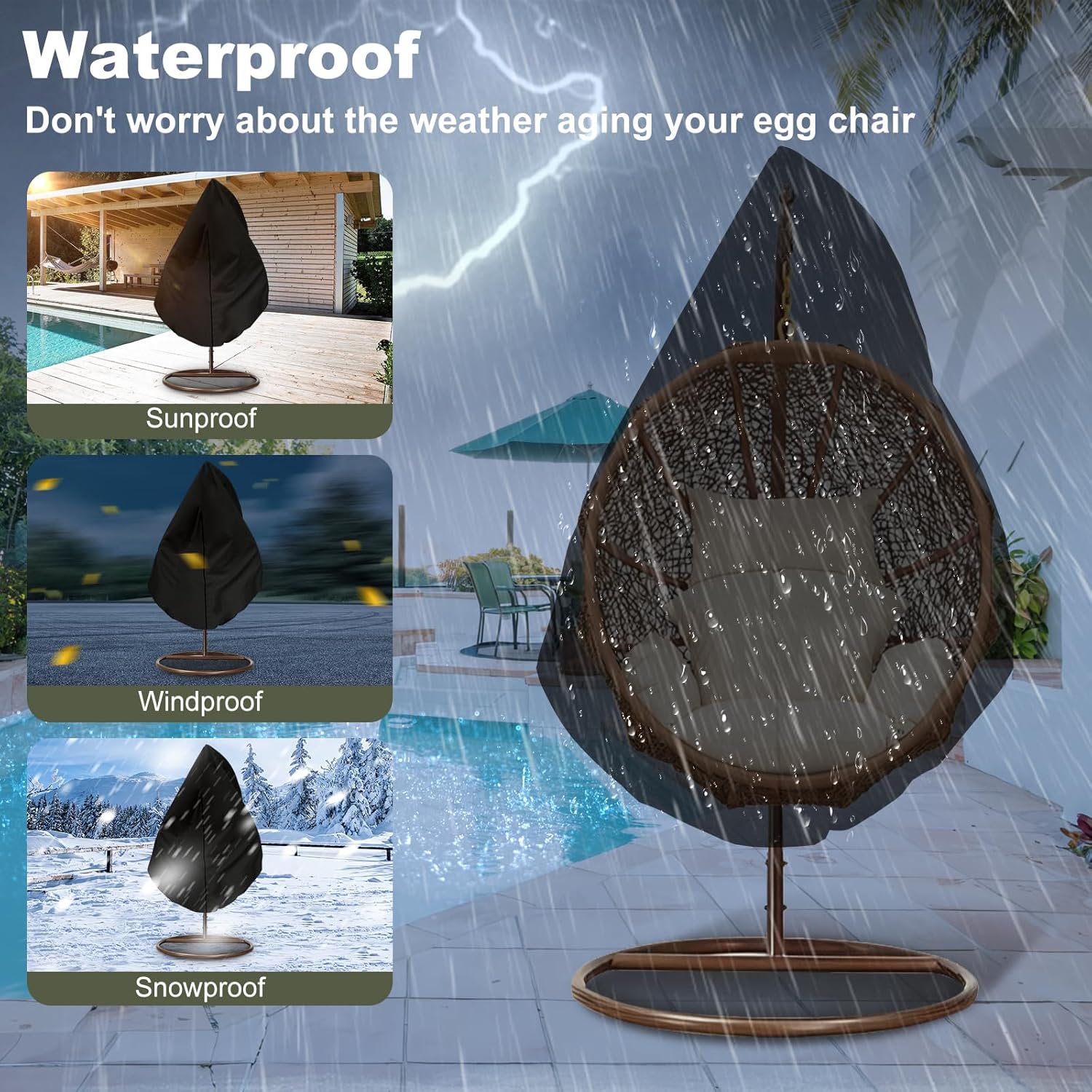 Hanging Egg Chair Cover 420D Heavy Duty Waterproof Black – Great Shop Water Droplets Beading On The Surface Of The Waterproof 420D Fabric Cover