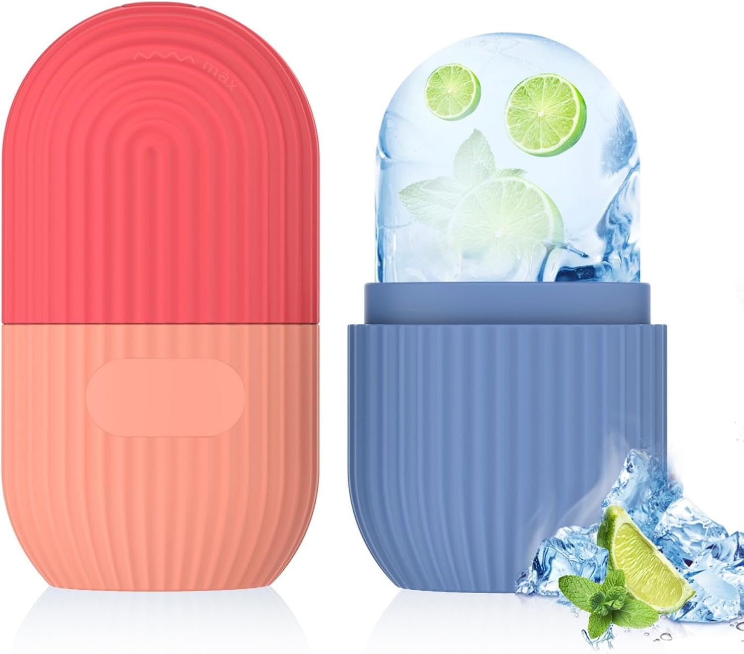2Pcs Ice Roller For Face And Eye Silicone Skin Care Mold – Great Shop 2Pcs Ice Roller For Face And Eye In Pink And Blue Pastel Silicone Colors On A Marble Surface