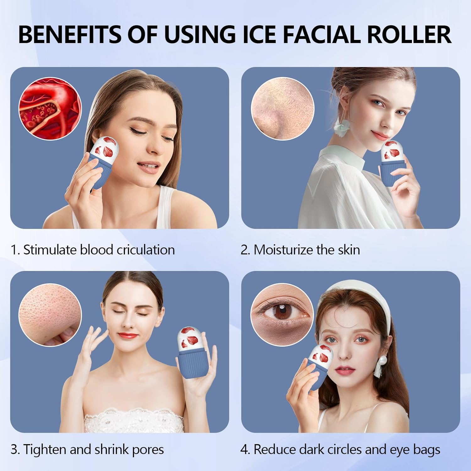 2Pcs Ice Roller For Face And Eye Silicone Skin Care Mold – Great Shop 2Pcs Ice Roller For Face And Eye, Silicone Ice Facial Roller Ice Holder, Face Ice Mold Skin Care, Face Icers Reusable Ice Cube Roller For Shrink Pores Anti Wrinkle Reduce Puffiness, Pink Blue