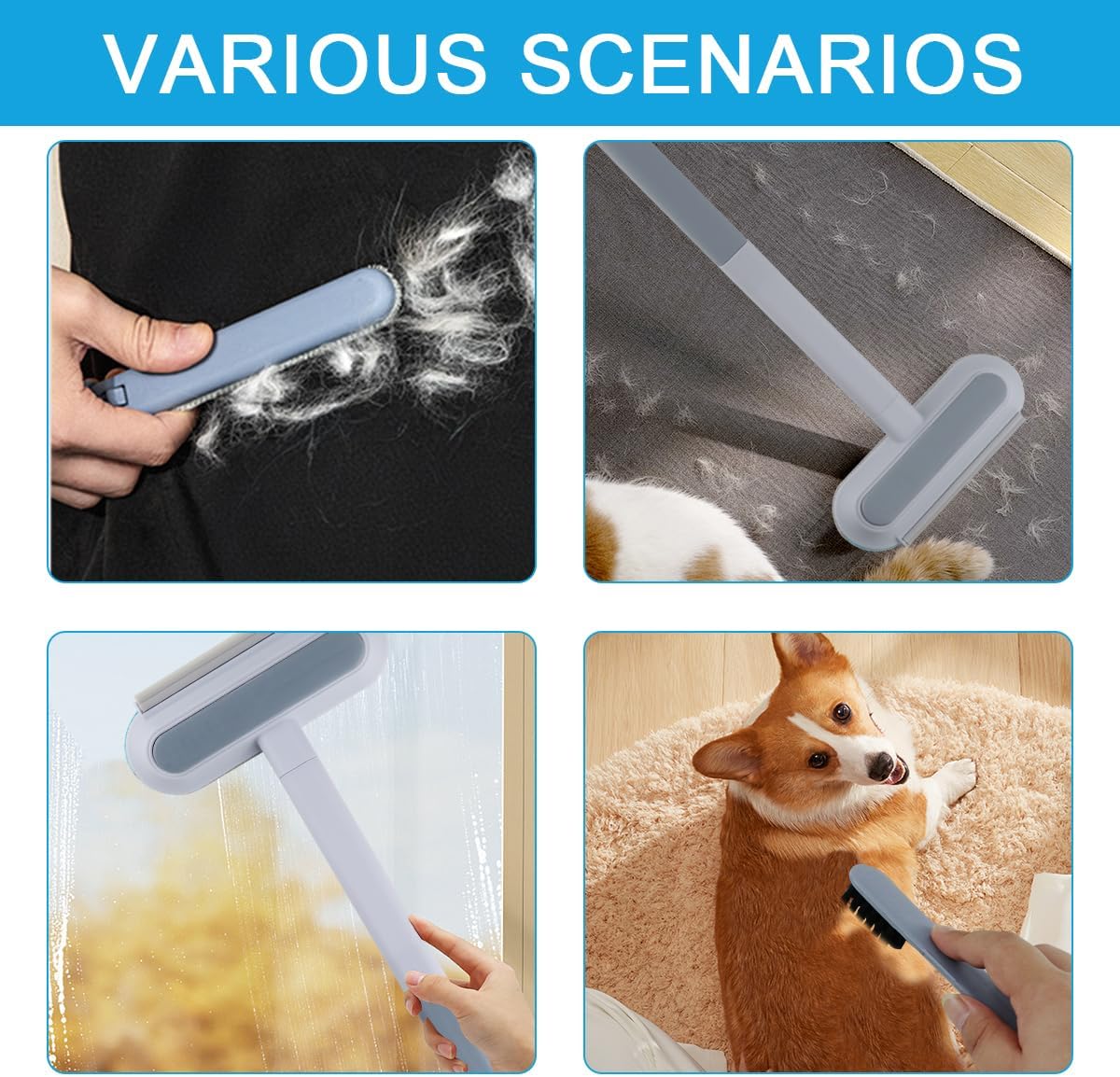 4-In-1 Pet Hair Remover For Couch &Amp; Furniture (2-Pack) – Great Shop Cleaning Thick White Dog Hair Off A Dark Grey Fabric Sofa Cushion Using The 4 In 1 Pet Hair Remover