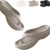 Pair Of Khaki Pillow Arch Support Flip Flops Showcasing The Contoured Orthopedic Footbed