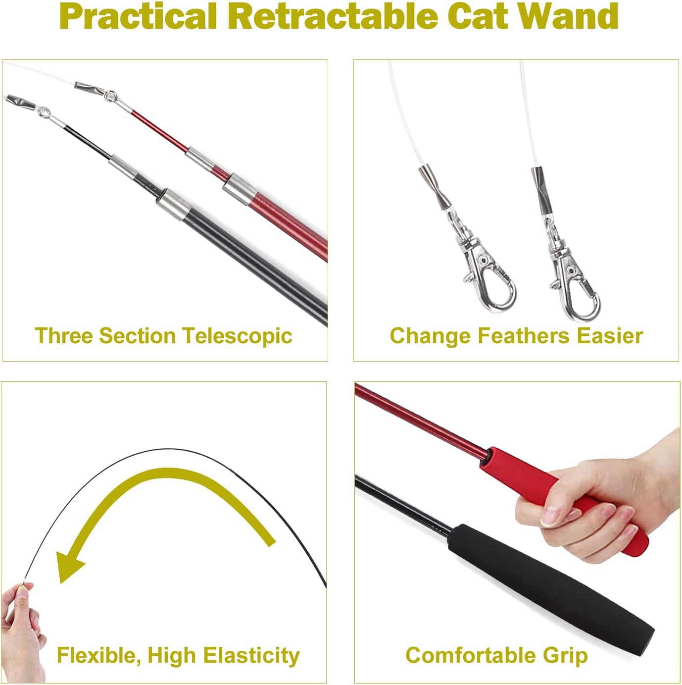Huidcom Cat Feather Toy Retractable Interactive Wand Kit – Great Shop Close Up Of The Foam Handle Grip And Extended Telescoping Rod On A Huidcom Cat Feather Toy