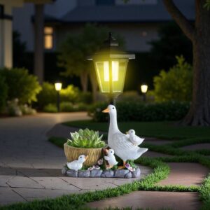 Succulents Planted Inside The Duck Resin Flower Pot Solar Outdoor Light Tray