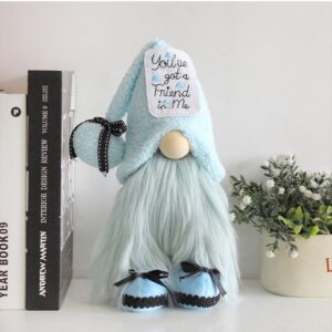 Light blue plush friendship gnome doll with text reading you have got a friend in me