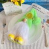 Freestanding Plush Summer Lemon Gnome Figurine With Bright Green Hat On White Background