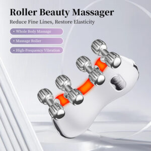 3D Roller Facial Massager with eight metal rollers and LED lights