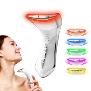 5-in-1 multi-function 7-color light EMS neck massager highlighting its curved ergonomic treatment head.