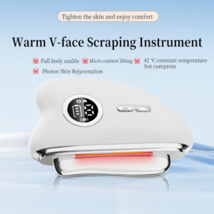 White 3-speed adjustable smart gua sha device showcasing its sleek curved scraping edge and digital screen.