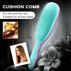 Detachable Silicone Cushion Massage Comb in a vibrant purple and blue macaron gradient