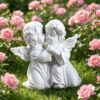 Angel Hugging Figurine Resin Romantic Decor Front View On A Wooden Mantelpiece