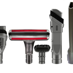 Premium 5-piece tool kit for Dyson vacuum cleaners laid out flat on a grey studio background.