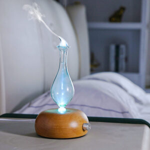 Oscar Nebuliser Waterless Diffuser Essential Oil Burner With Natural Pine Wood Base And Glass Dome