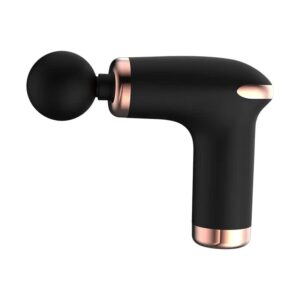Black and gold 6-speed deep tissue massage gun with flat head attached