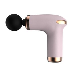 Pink massage gun deep tissue massager with gold accents on a clean background.